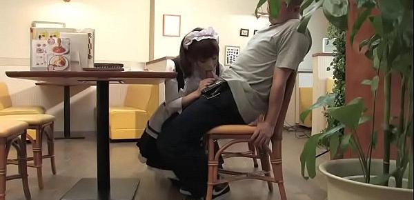  Waitress whore offers to suck the clients hard cock